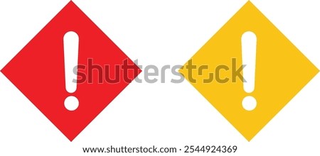 Red and yellow square warning sign . Exclamation mark on square icon . Caution sign . Hazard icon vector