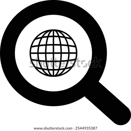 Magnifying glass with globe icon isolated on white background . Globe search icon . Vector illustration