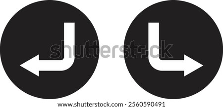 Down corner arrow icons isolated on white background . Corner down right and left icons . Vector illustration