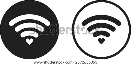 Heart wifi icon set in two styles . Love signal icon . Wifi icon with heart symbol . Vector illustration	