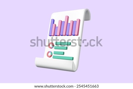 3d vector illustration. Clipboard paper with Data analytics, SEO optimization, dashboard and Business financial report chart. graph analytics, optimization marketing, Business finance investment