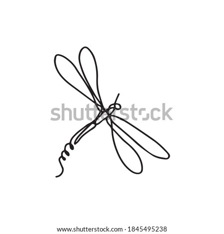 Isolated elements on a white background. Stylized dragonfly. Vector. Drawing in one line. Black and white image. Dragonfly. Insect. Suitable for posters, stickers and postcards.