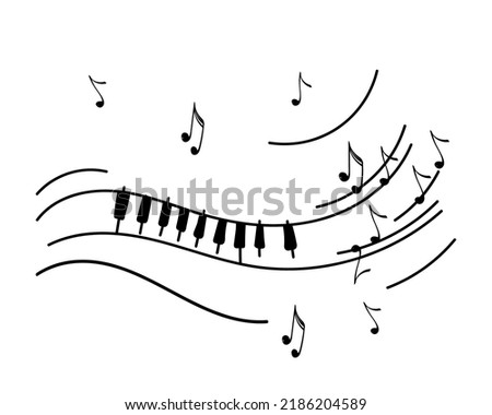 Piano melody, hand-drawn doodle. Flying notes. Music. Inspiration. Isolated vector illustration on white background.