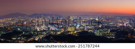 Seoul City Panorama and Downtown skyline in Seoul, South Korea