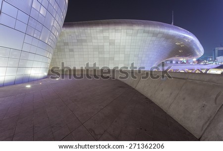 SEOUL, SOUTH KOREA - MARCH 29,2015: Dongdaemun Design Plaza at Night, New development in Seoul, designed by Zaha Hadid. Photo taken March 29, 2015 in Seoul, South Korea.