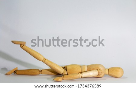 Image, Stock Photo wooden doll during yoga practice Ansanas, triangle Trikonasana, in front of white background