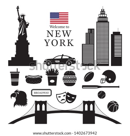 New York Landmarks Objects Silhouette, United States of America, USA, Travel and Tourist Attraction