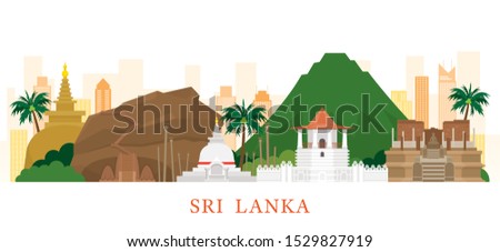 Sri Lanka Skyline Landmarks in Flat Style, Famous Place and Historical Buildings, Travel and Tourist Attraction