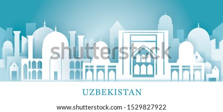 Uzbekistan Skyline Landmarks in Paper Cutting Style, Famous Place and Historical Buildings, Travel and Tourist Attraction