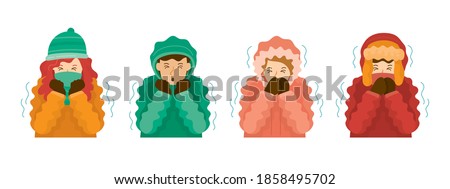 People Shivering from Winter Season Cold Weather in Winter Clothes. Foto stock © 