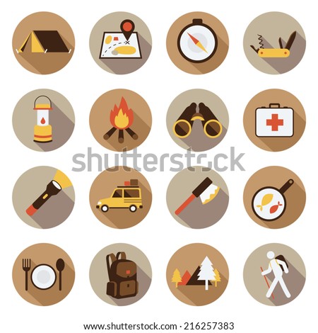 Flat icons set : Adventure & Camping, Trips & Travel