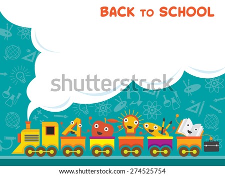Train with Education Characters Back to School, Kindergarten, Preschool, Kids, Learning and Study Concept