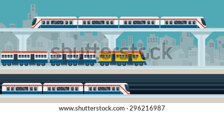 Sky Train, Subway, Illustration Icons Objects, Transportation Concept Set
