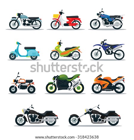Motorcycle Types Objects Icons Set, Multicolor