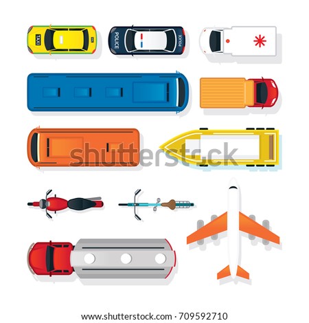 Vehicles, Cars and Transportation in Top or Above View, Mode of Transport, Public and Mass