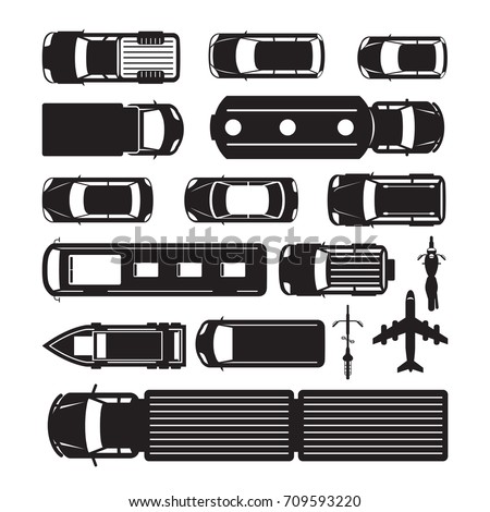 Vehicles, Cars and Transportation in Top or Above View, Silhouette, Mode of Transport, Public and Mass