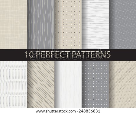 10 different beautiful classic linear , dot seamless  patterns. Endless texture can be used for wallpaper, pattern fills, web page background,surface textures,tile, greeting card, scrapbook, backdrop