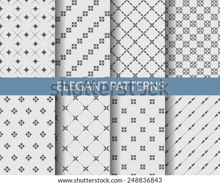8 different classic black and white seamless patterns. Endless texture can be used for wallpaper, pattern fills, web page background,surface textures.