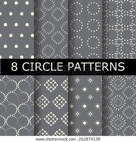 8 different  gray dotted, circle  patterns, vintage and classic style,  Pattern Swatches, vector, Endless texture can be used for wallpaper, pattern fills, web page,background,surface