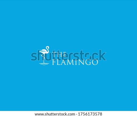 BLUE Flamingo Logo Template. Bird Vector Design. Animal World Illustration