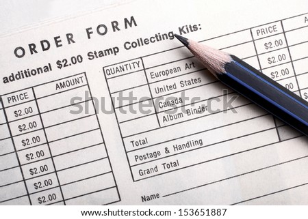 Vintage order form stamp collecting kits with pencil.