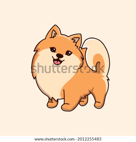 Spitz vector illustration. Pomeranian, small German spitz dog. Pomeranian Spitz. Cute pets. Little German Spitz. Little dogs. Vector stock illustration. Pets in cartoon style. Stock foto © 