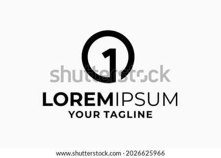 Number One monogram Logo Design with Line circle
