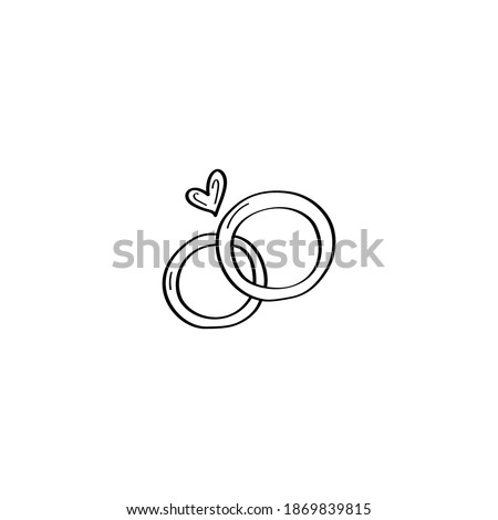 A hand-drawn pair of wedding rings. Wedding rings Doodle illustration. Vector design element for greeting cards, wedding invitations, and Valentines Day. Black outline isolated on a white background. ストックフォト © 