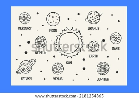 Planets Themed Doodle Illustration Design Set Stock foto © 