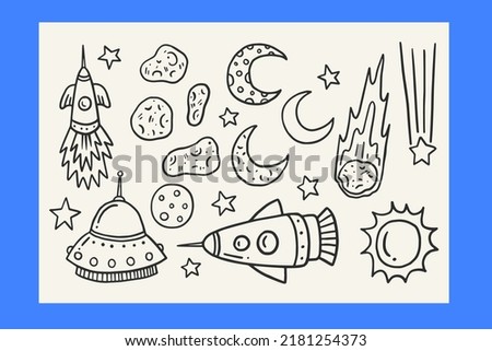 Space Themed Doodle Illustration Design Set