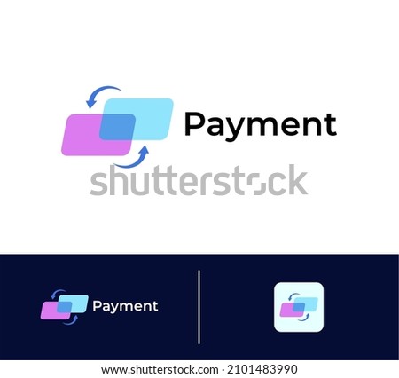Logo design payment with two payment sign cards, cash transfer, fast online payment, online payment, digital , online transfer. crypto wallet, credit card concept, virtual money balance, vector