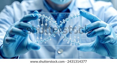 Similar – Image, Stock Photo Hand with analysis tube on blue background with copy space