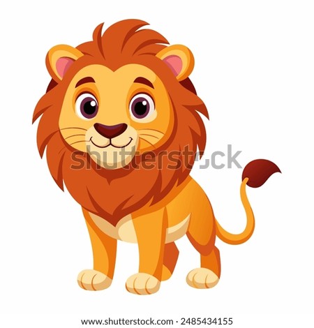 Cute cartoon lion isolated on white background. Baby lion smiling. Vector illustration.