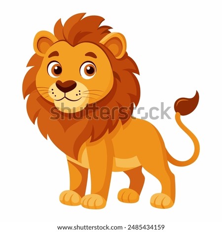 Cute cartoon lion isolated on white background. Baby lion smiling. Vector illustration.