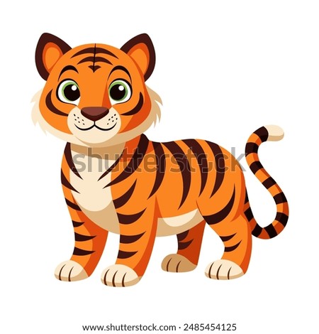 Cute cartoon tiger isolated on white background. Vector illustration.