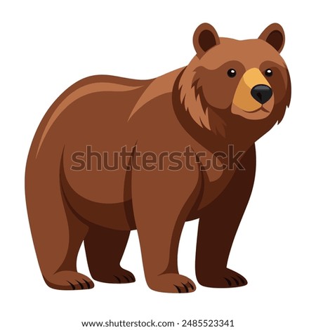 Cartoon brown grizzly bear isolated on white background. Side view. Vector illustration.