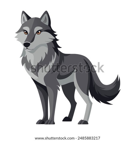 Cute cartoon wolf isolated on white background. Side view. Vector illustration.