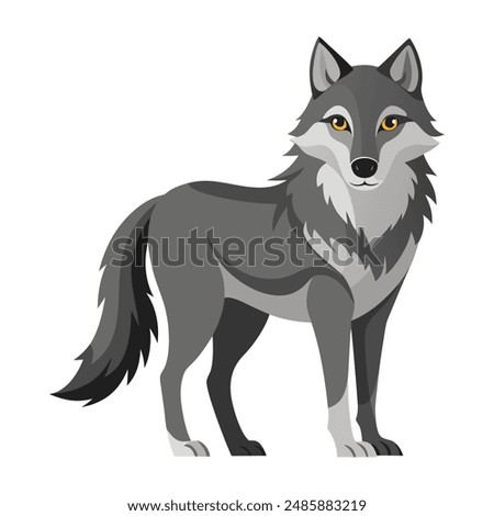 Cute cartoon wolf isolated on white background. Side view. Vector illustration.