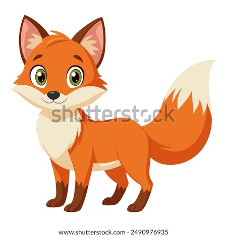 Cute cartoon fox isolated on white background. Side view. Vector illustration.