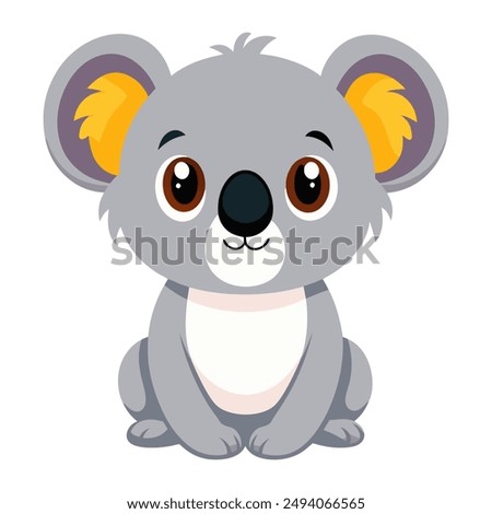 Cute cartoon koala sitting isolated on white background. Front view. Vector illustration.