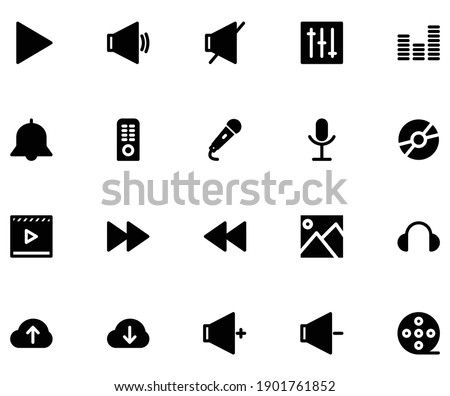 Audio and Video icon set solid style for your website mobile app