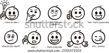 Face Emoticon in Communication Cartoon Vector Black Line Sketch Illustration isolated on white background