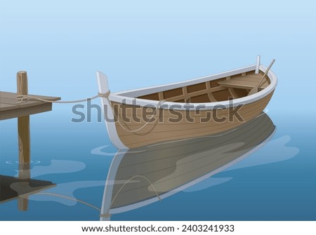 A Wooden Boat White Capping and Stem beside the Pier, realistic vector illustration isolated, eps