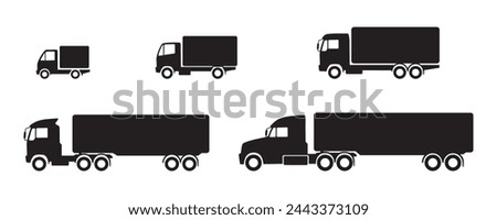 Container trucks, various kinds and sizes in vector silhouette image, eps