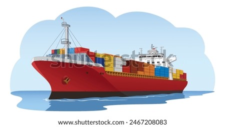 Cargo Ship (container ship), vector illustration isolated on white background, eps