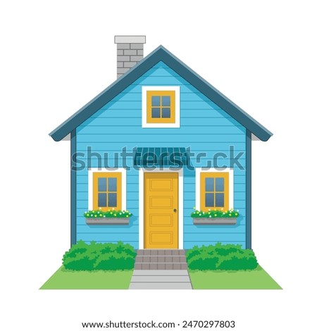 House Icon front view in color sky blue and marigold, vector illustration isolated on white background, eps