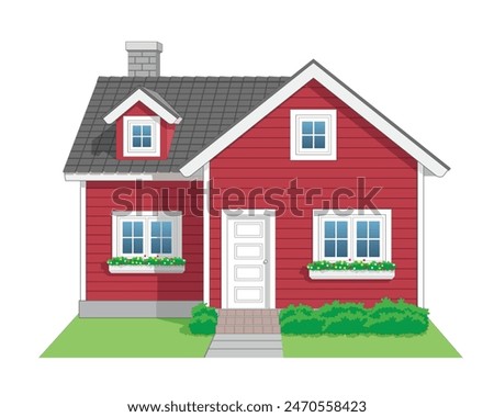 Two Parts House Icon front view in color maroon and white, vector illustration isolated on white background, eps