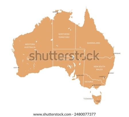 Map of Australia in Mono Color Light Brown, vector illustration isolated on white background, eps