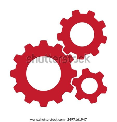 Three Red Cogs, Machinery Symbols Stock, vector illustration isolated on white background, eps