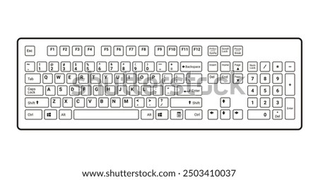 Computer Keyboard Outline Black on White Vector Image isolated on white background, eps